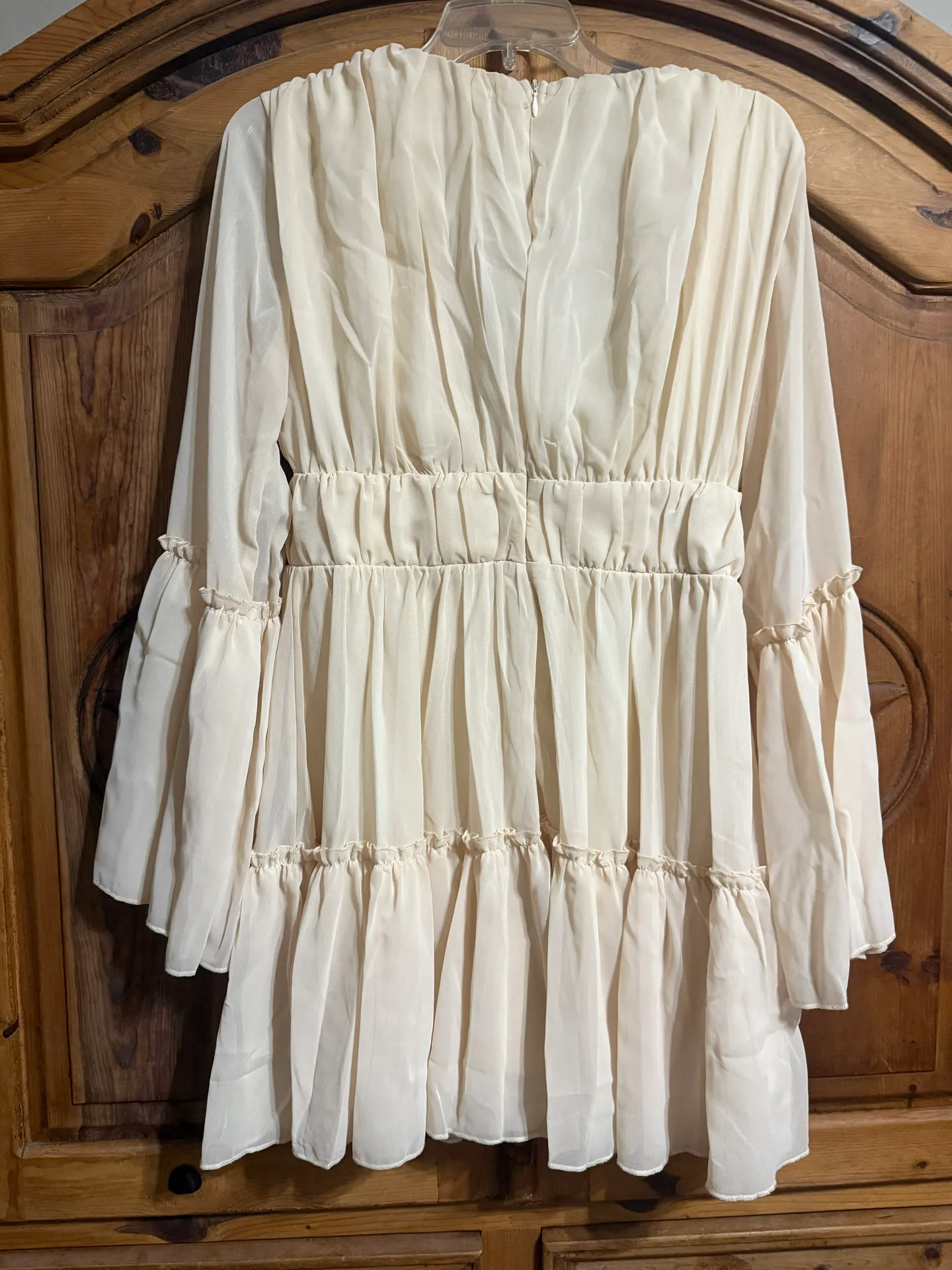 Beige Chiffon Mini Dress - Image 3