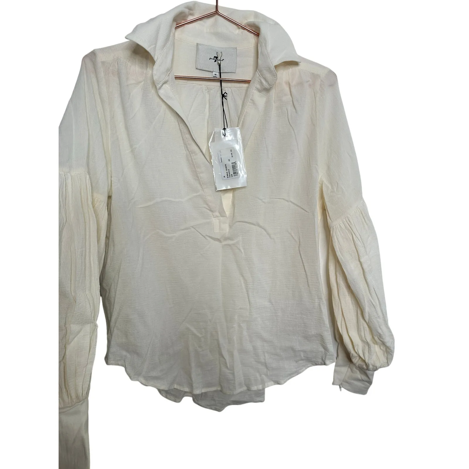 7 FOR ALL MANKIND Cream White Bubble Sleeve Zip Up Detail Blouse size XS NWT - Image 5