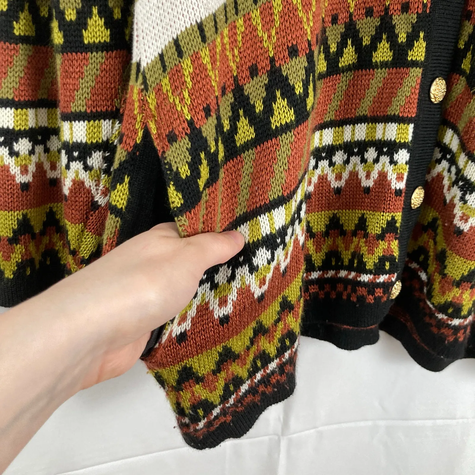 Vintage Gerwi Womens L/42 Funky Geo Abstract Grandpa Cardigan Retro 80s Scandi Brown Size L - Image 6