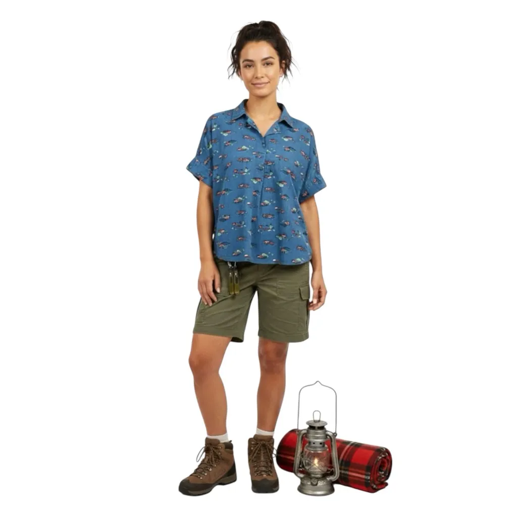 Duluth Trading Camper Camping Printmaker Lightweight Popover Shirt Size Medium Blue - Image 2