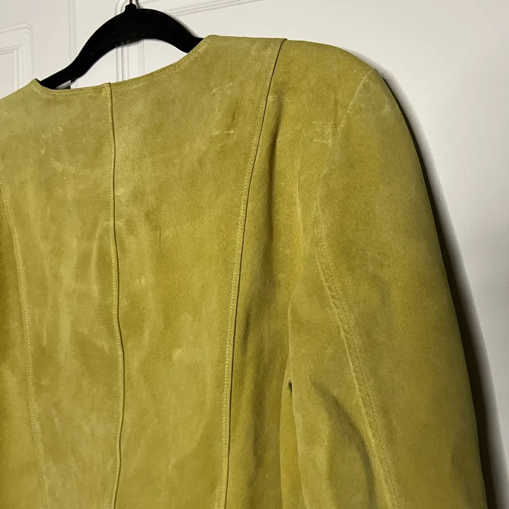 J. Jill Cottagecore 100% Suede Boho Cutout Floral Jacket Yellow Size L - Image 11