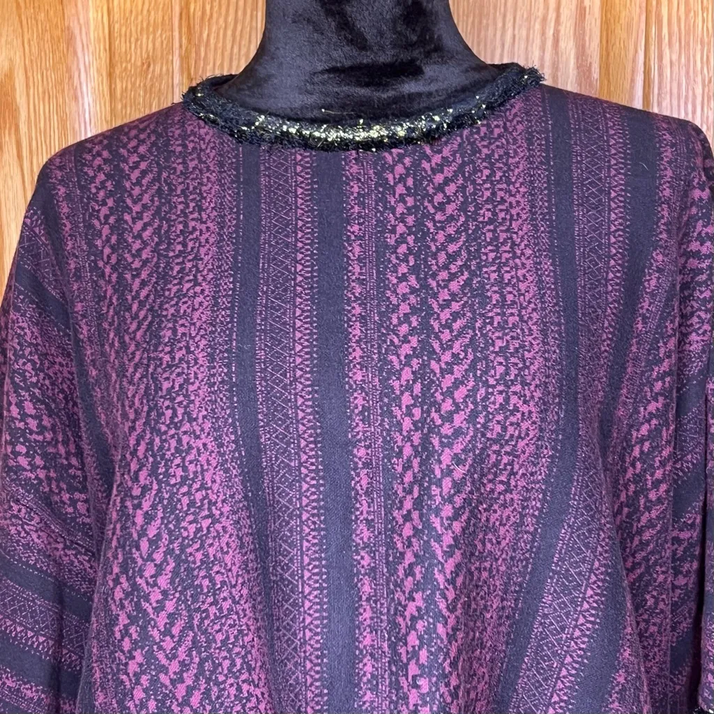 Cynthia Vincent Knits Metallic Trim Boxy Sweater Top Purple & Black‎ Vintage Size L - Image 2