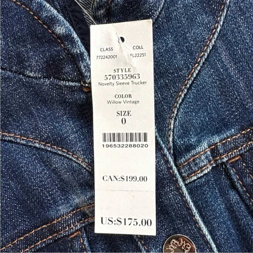 NWT White House Black Market
Novelty Sleeve Trucker Jean Jacket
Size 0 Rtl. $175 - Image 4