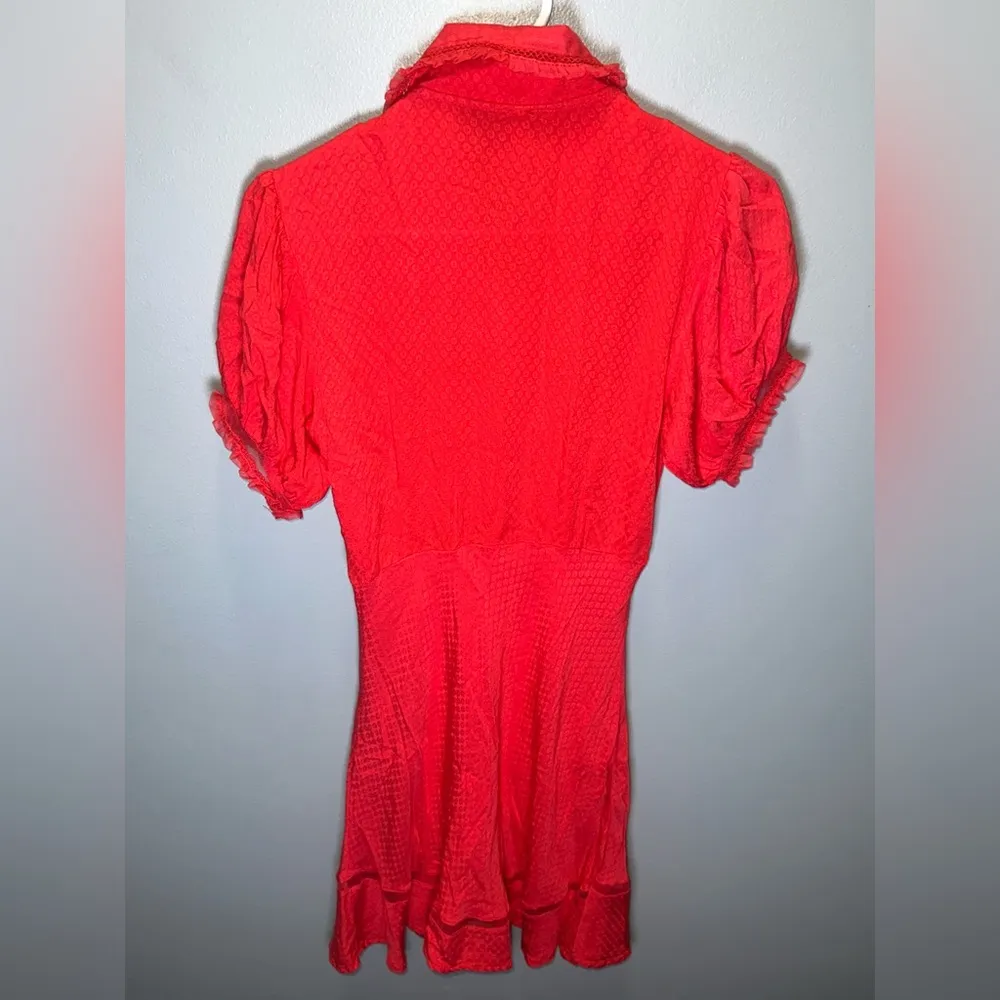 Free People Women's Cherry Crush Warm Glow Mini Dress w/ Ruffle Lace Trim Medium - Image 2