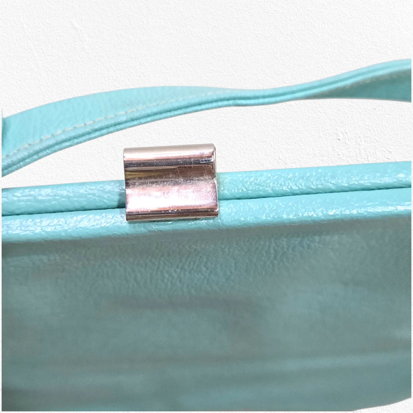 Vintage 50s Leather Handbag Robins Egg Blue Top Handle Purse Bass by Jacqueline - Image 15