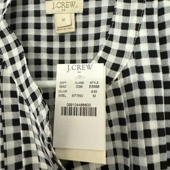NWT Women's J. Crew Pleated Gingham Button‎ Down Shirt Size M - Image 2