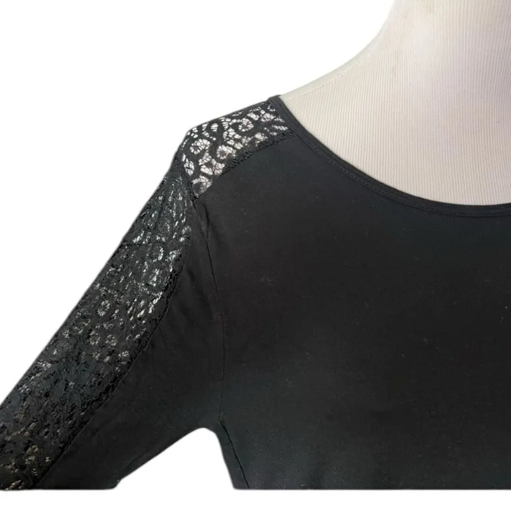 Womens Old Navy Lace Sleeve Black Longer Length Tunic Top - Sz L - Image 2