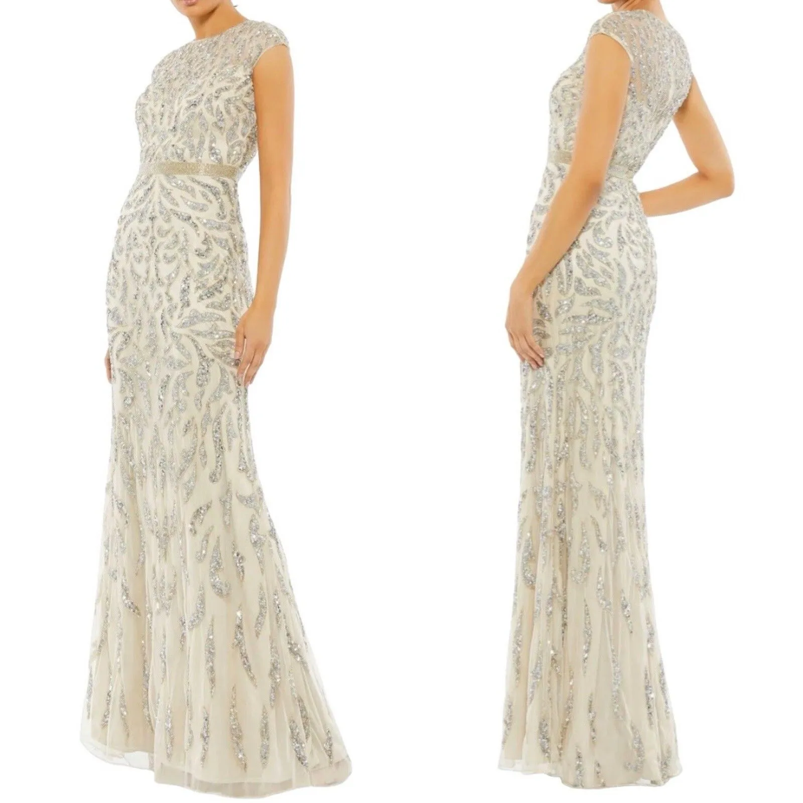 Mac Duggal Gown Size 4 Embellished Illusion Cap Sleeve Wedding Prom Gala Formal - Image 2