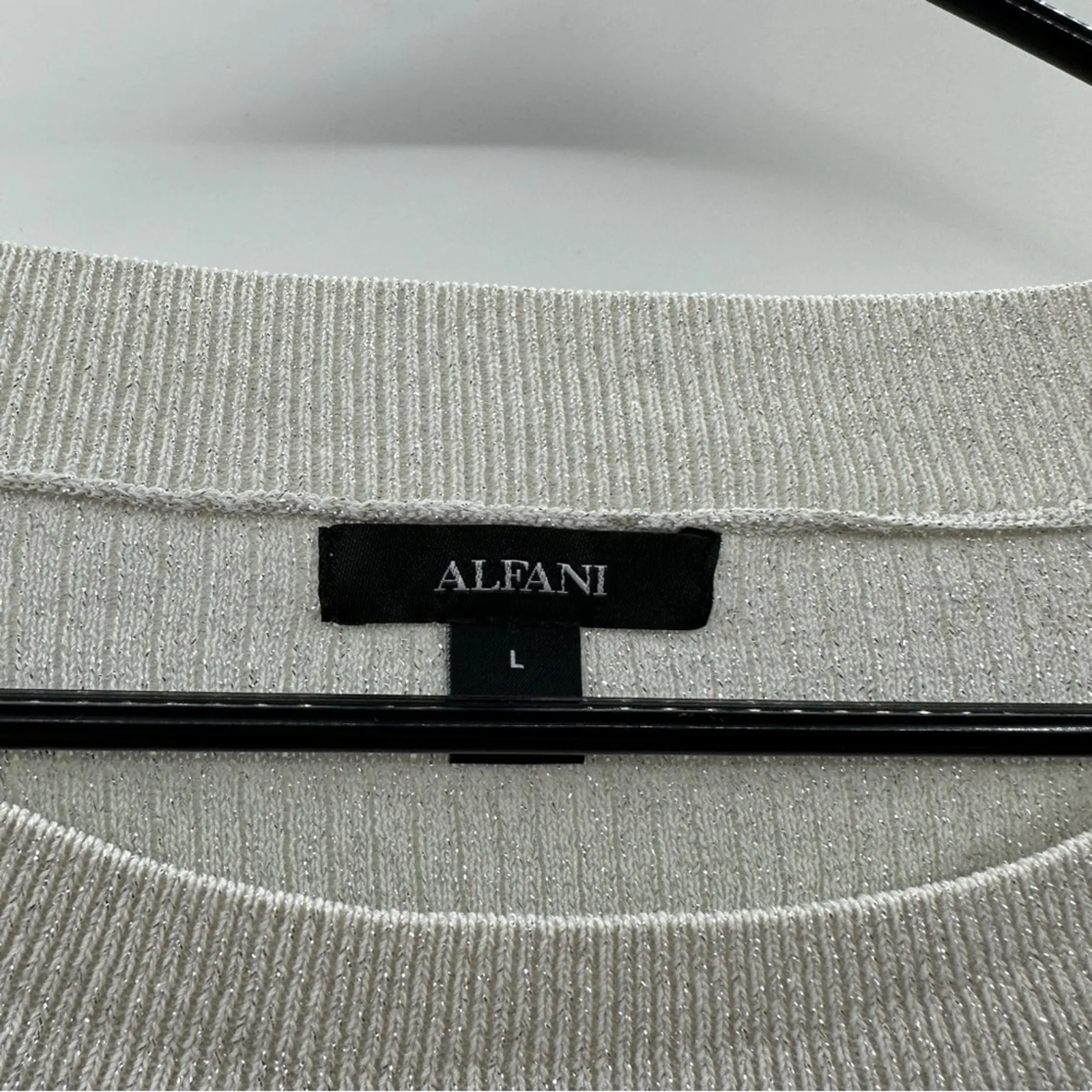 Alfani Gray Silver‎ Sequin Knit Ribbed Long Sleeve Pullover Sweater Size L - Image 5