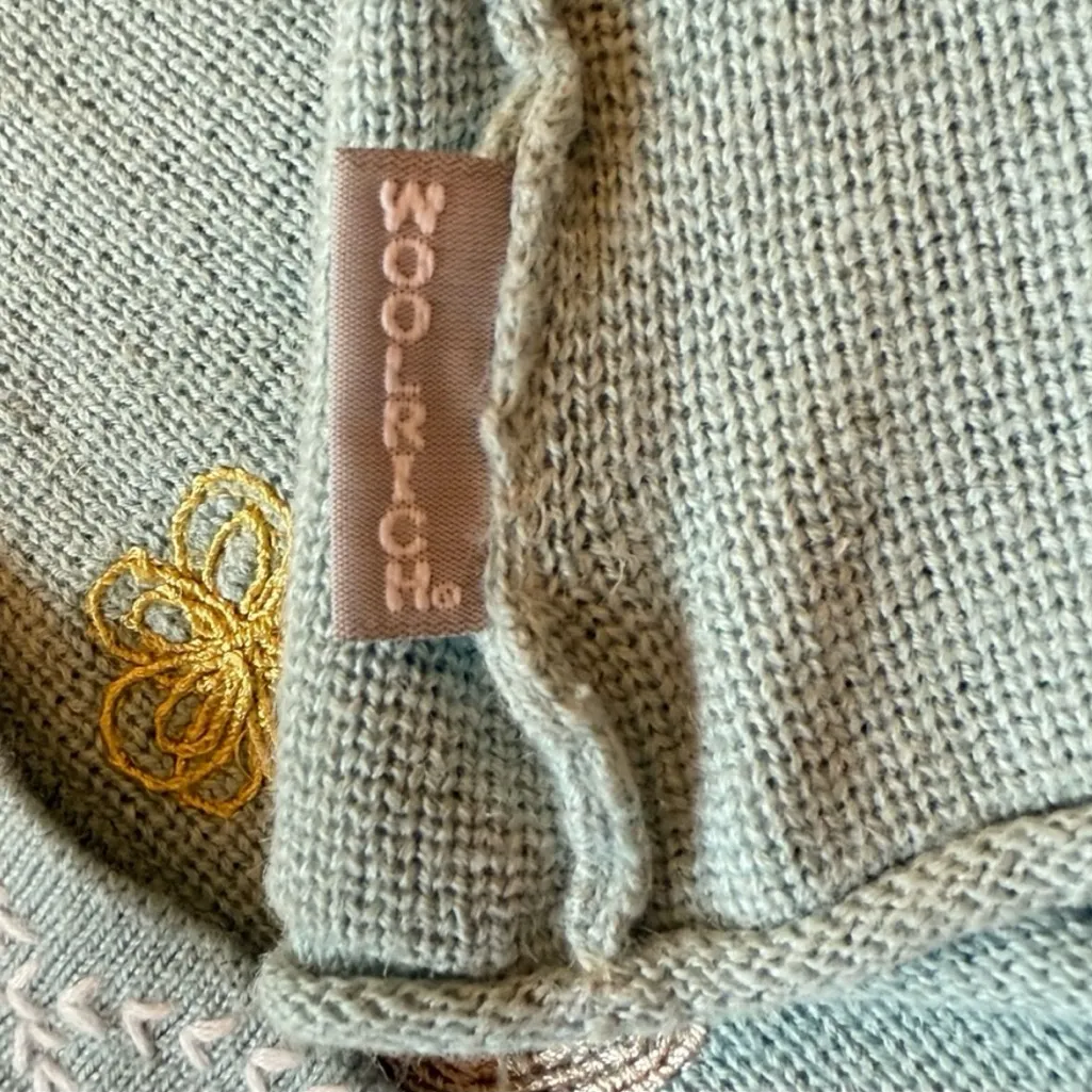 Woolrich Mint Green 3/4 Length Sleeves Floral Embroidered Button Up Medium - Image 7