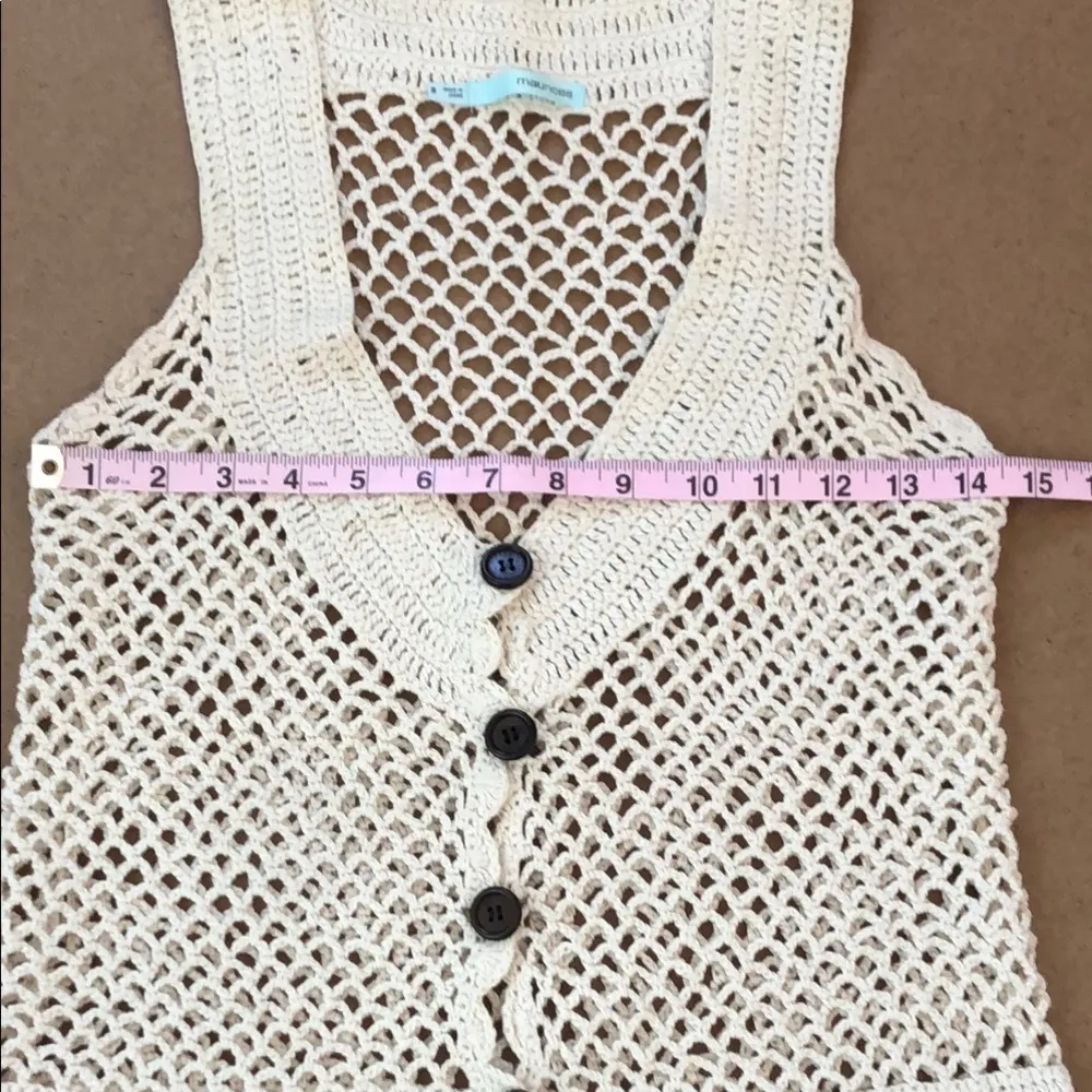 Maurices Cream Crocheted Button Down Vest - Image 7