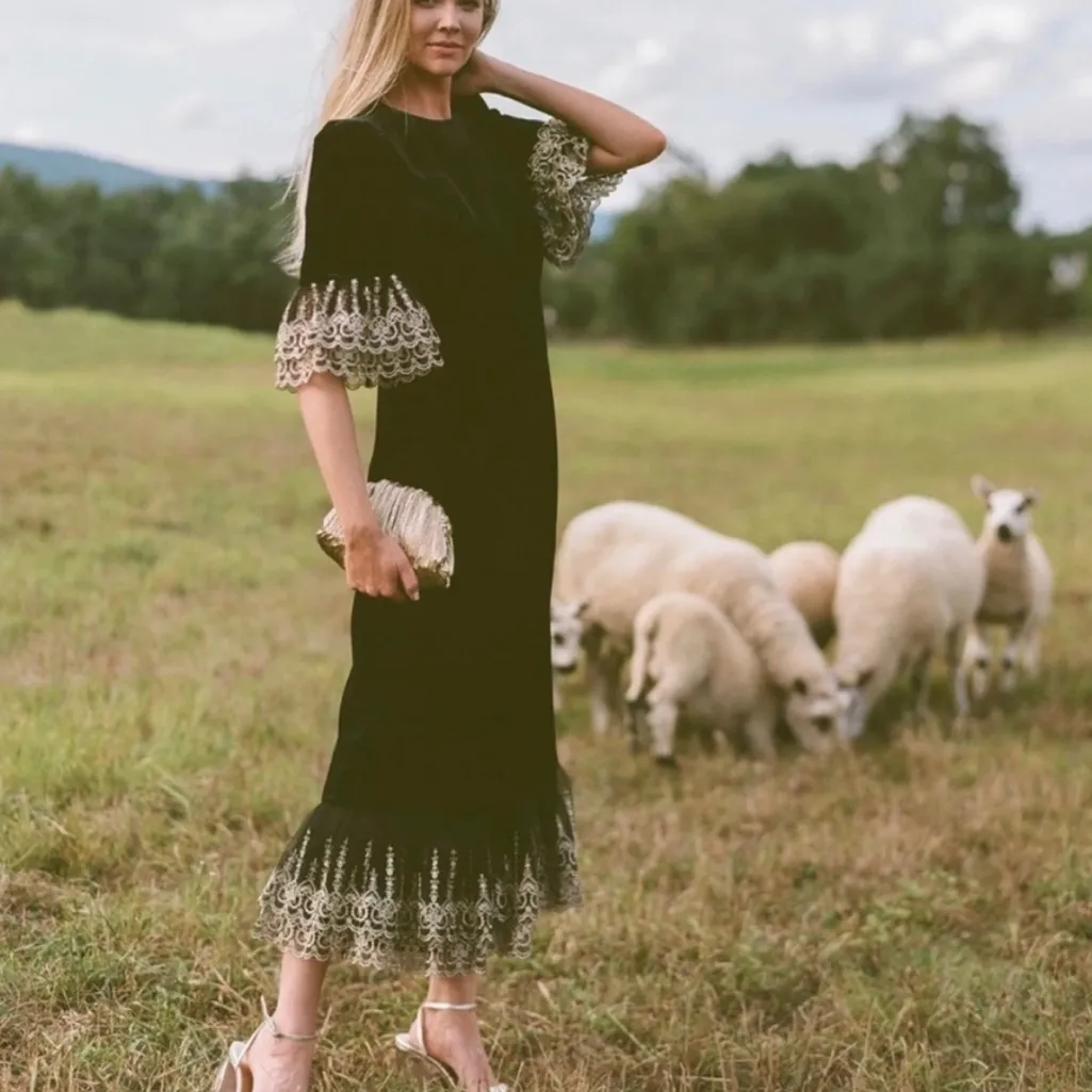 NWT Pomander Place Tuckernuck Velvet Maxi Lilith Dress Black Formal size large - Image 2