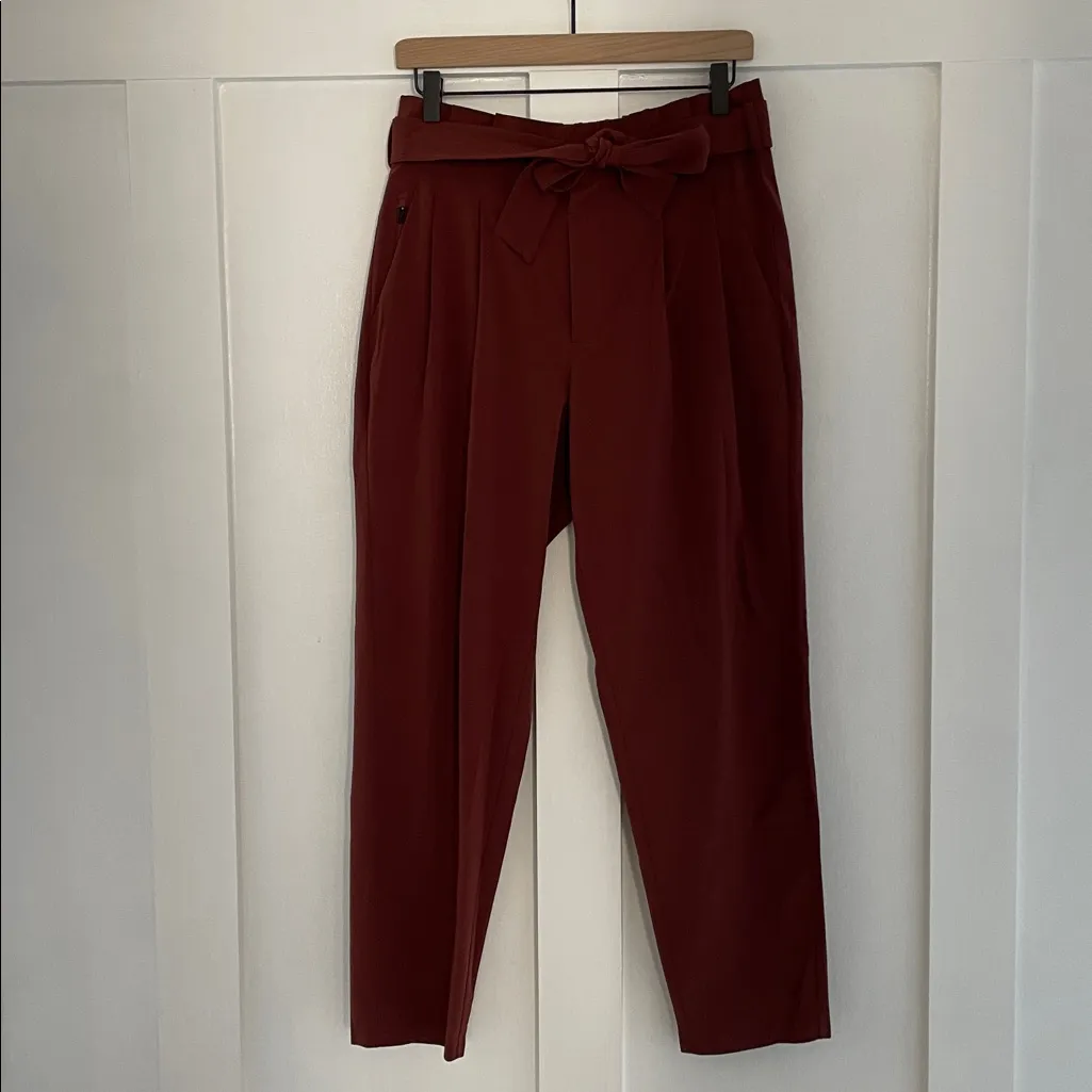 ATHLETA Skyline II High Rise Paper Bag Waist Belted Tie Waist Pant Cognac Size 6 - Image 2
