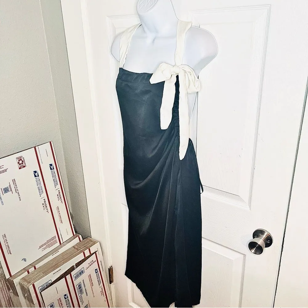 Anthropologie Halter Midi Dress Black and White Sleeveless Beach Dress M NWT - Image 6