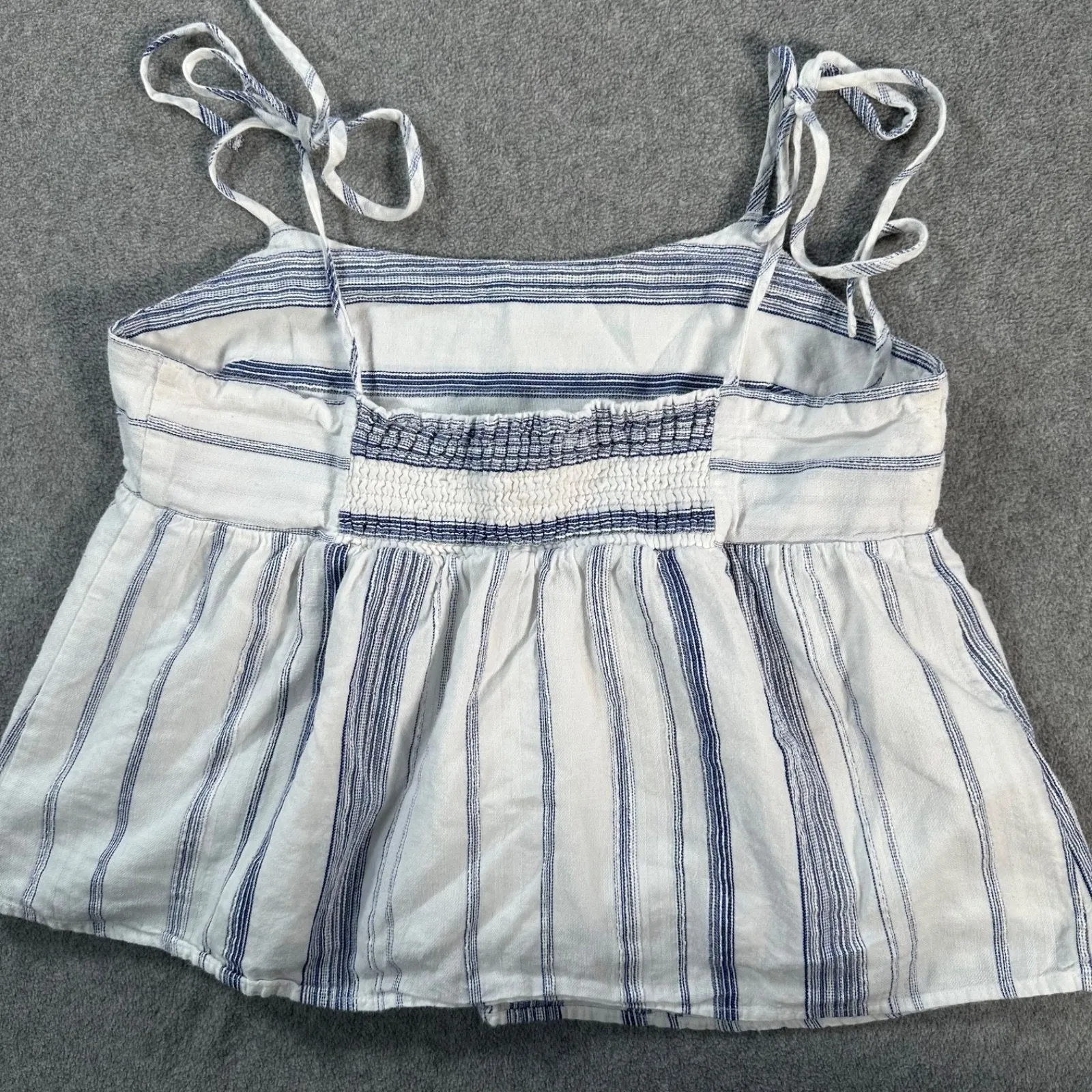 J By J.O.A Striped Tie Strap Babydoll Top Womens Large White Blue Cropped Beachy - Image 7