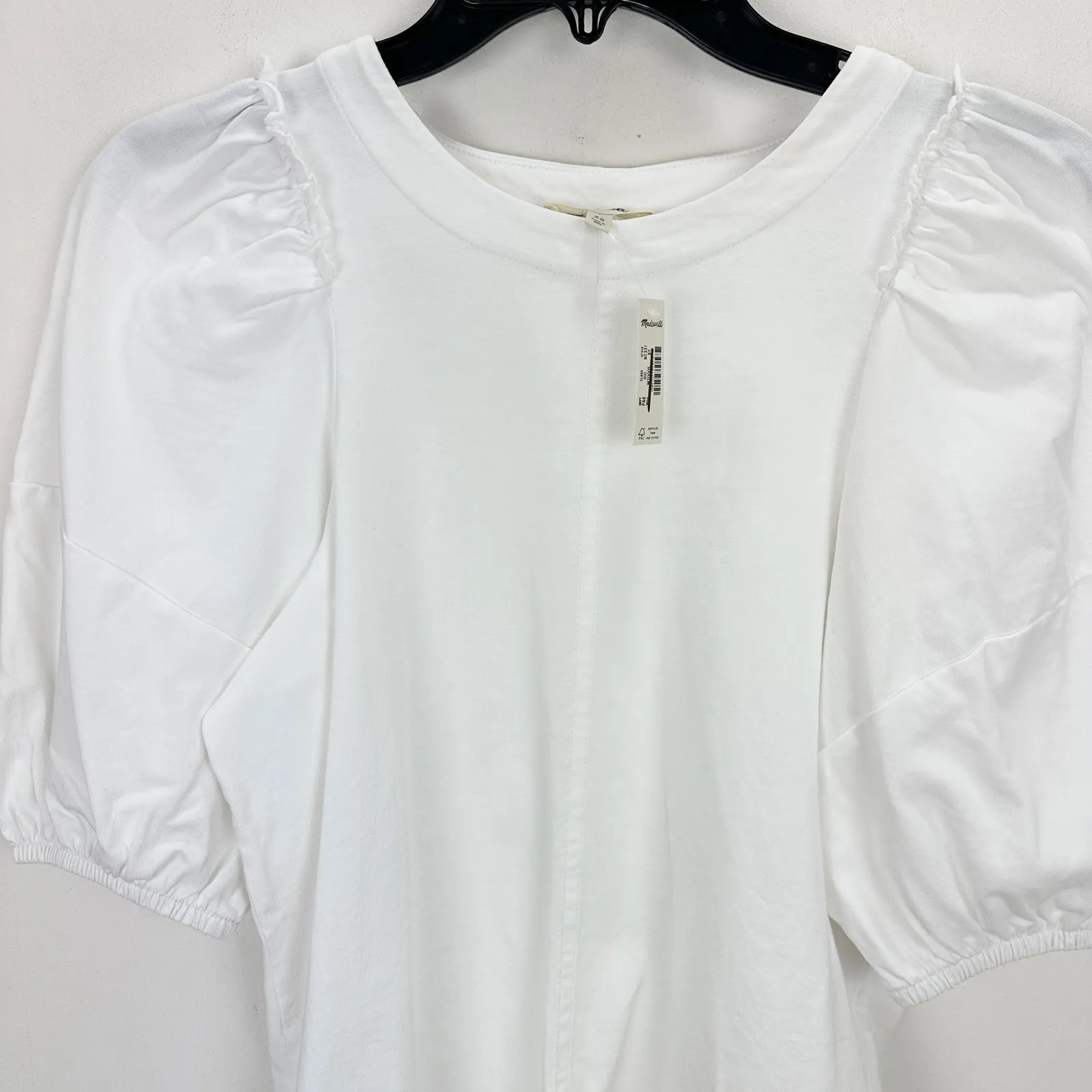 Madewell Puff Sleeve Tee Shirt Cotton Top Relaxed Minimalist Eyelet White XS NWT - Image 6