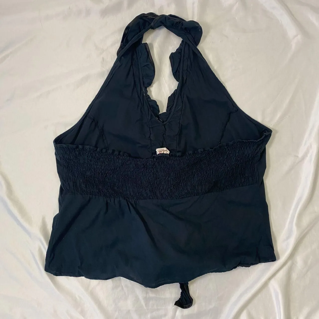 Early 2000's Black Cotton Ruffle Frilly Gothic Halter Top Plus Size 2X / XXL - Image 6