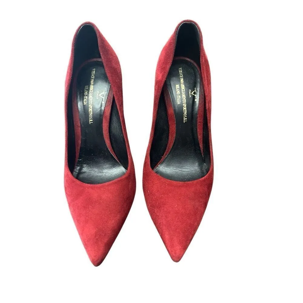 Versace 1969 Italia Women Red Suede point stiletto heel Size: 361/2, US 6 - Image 2