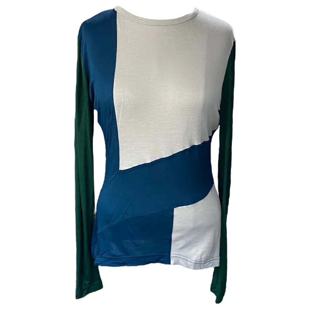 St. John Silk Colorblock Long Sleeve Crewneck Tee Shirt Small - Image 10