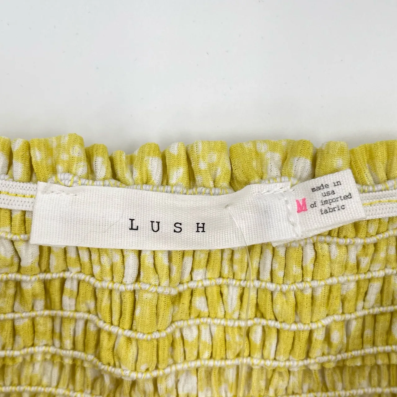 Lush Womens Yellow Smocked Off Shoulder‎ Spring Demure Summer Top Medium - Image 4