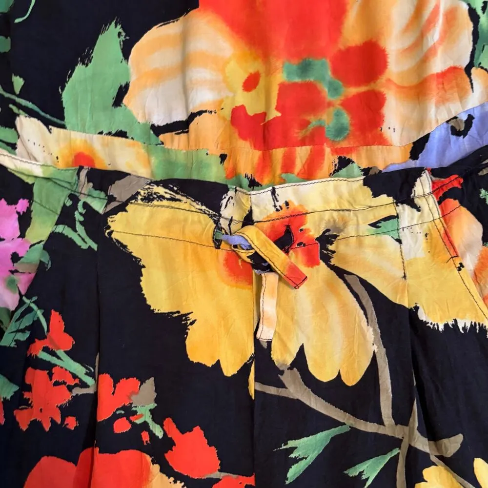 Vintage Jams World Flora Grande Floral Jumpsuit Cropped Black Made In Hawaii USA - Image 9