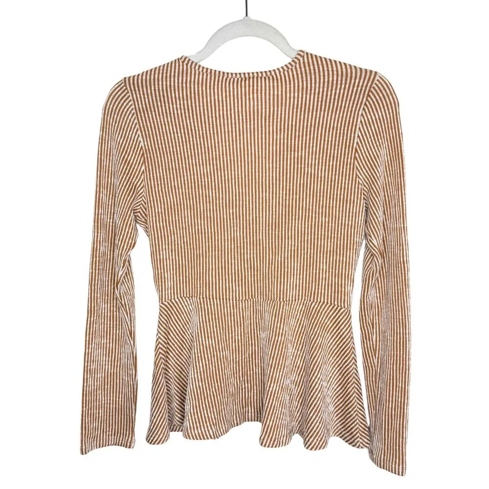 Striped Long Sleeve Faux Wrap Peplum Top Size Large Blouse - Image 7