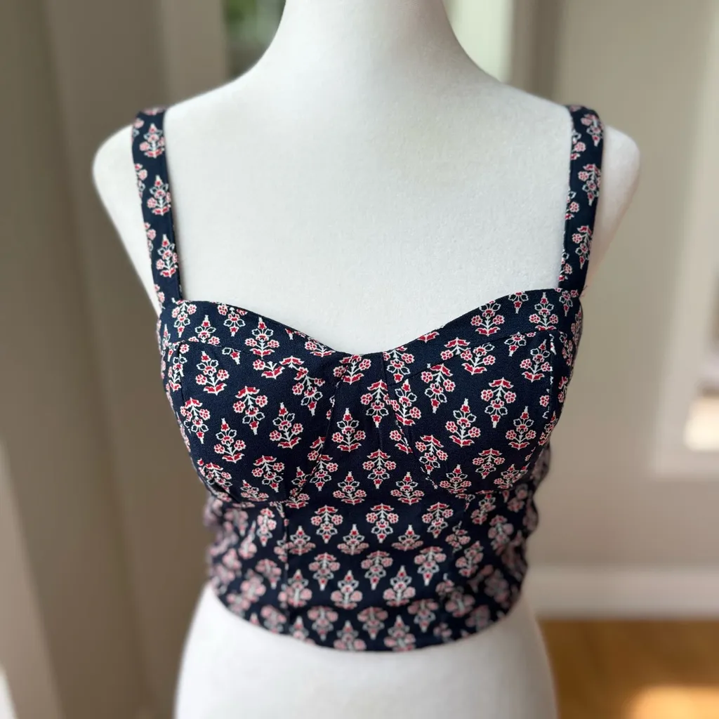 Band of Gypsies Navy Blue Red Floral Bustier Cropped Tank Top Size Small - Image 15