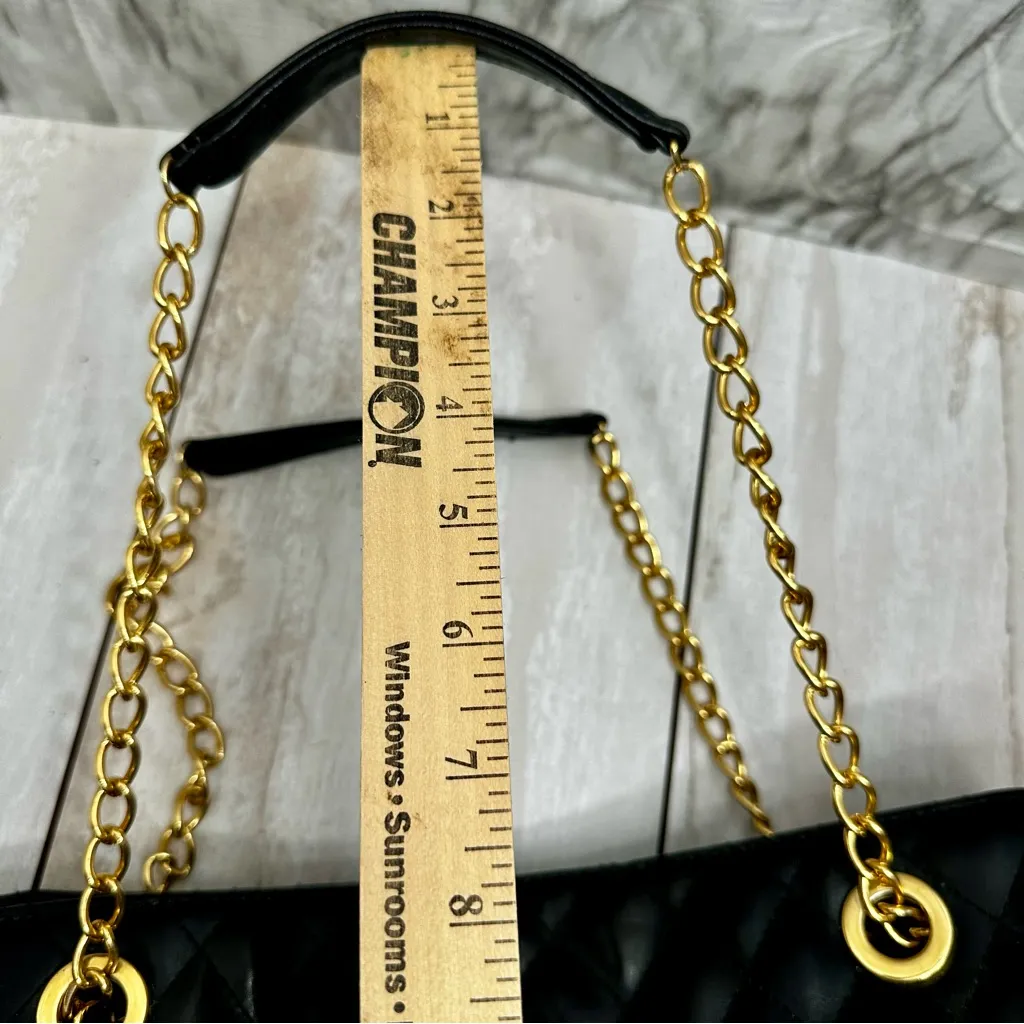 Monet Black Gold Chain Pattern Tote Bag Vintage 80s Jewelry Print Large Cloth - Image 10