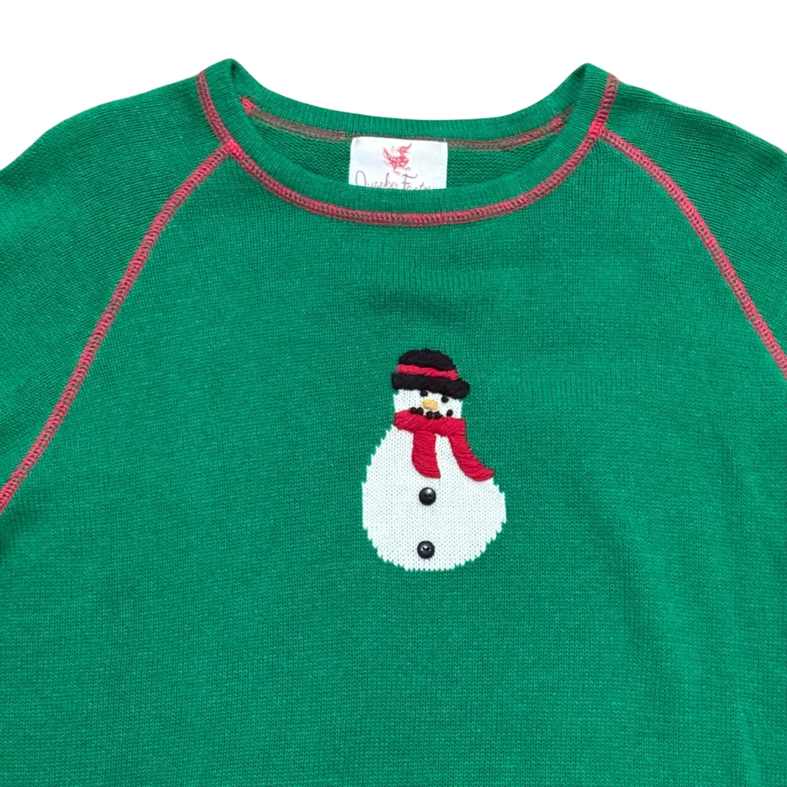Vintage Quaker Factory Womens Green Snowman Christmas Long Sleeve Sweater Top L Size L - Image 2