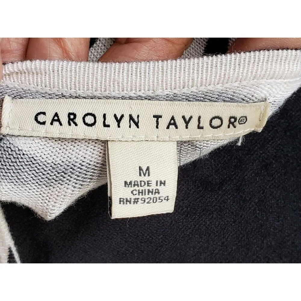 Carolyn Taylor Sweater Womens M Black White Zebra Print Lace Trim Rhinestone - Image 3