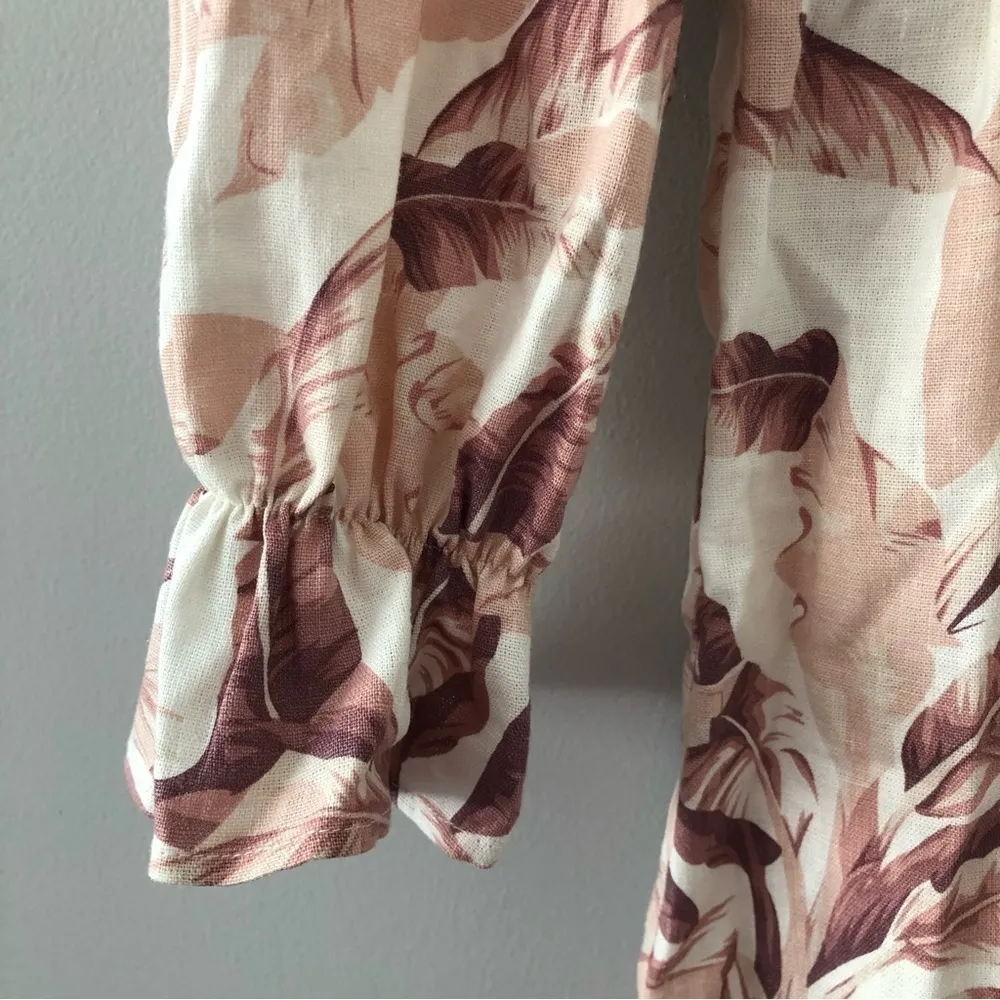 House of Harlow 1960 Linen Smocked Leaf Print Dress NEW - Image 4