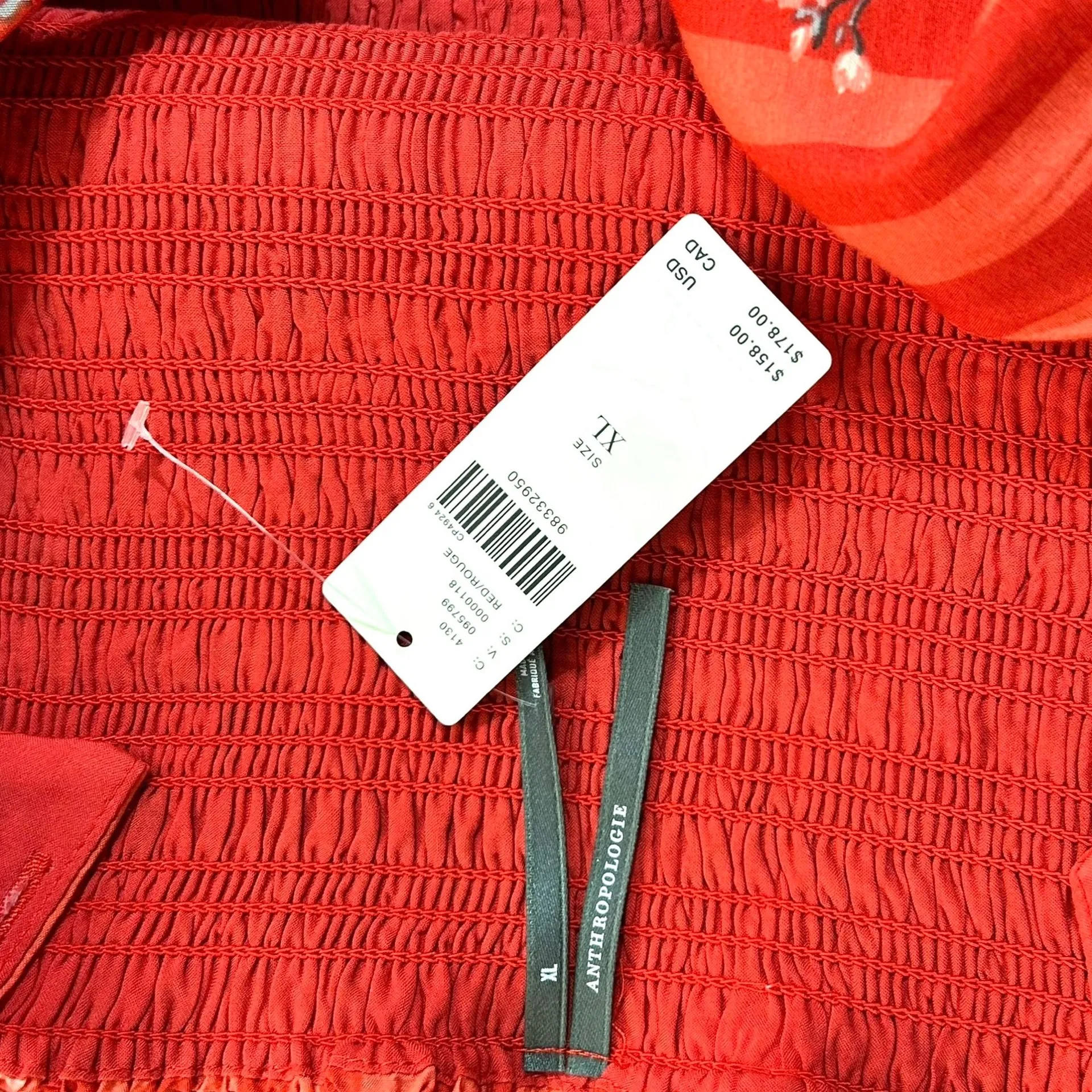 Anthropologie Mini Dress Smocked Floral Orange Square-Neck XL Bubble  - Image 11