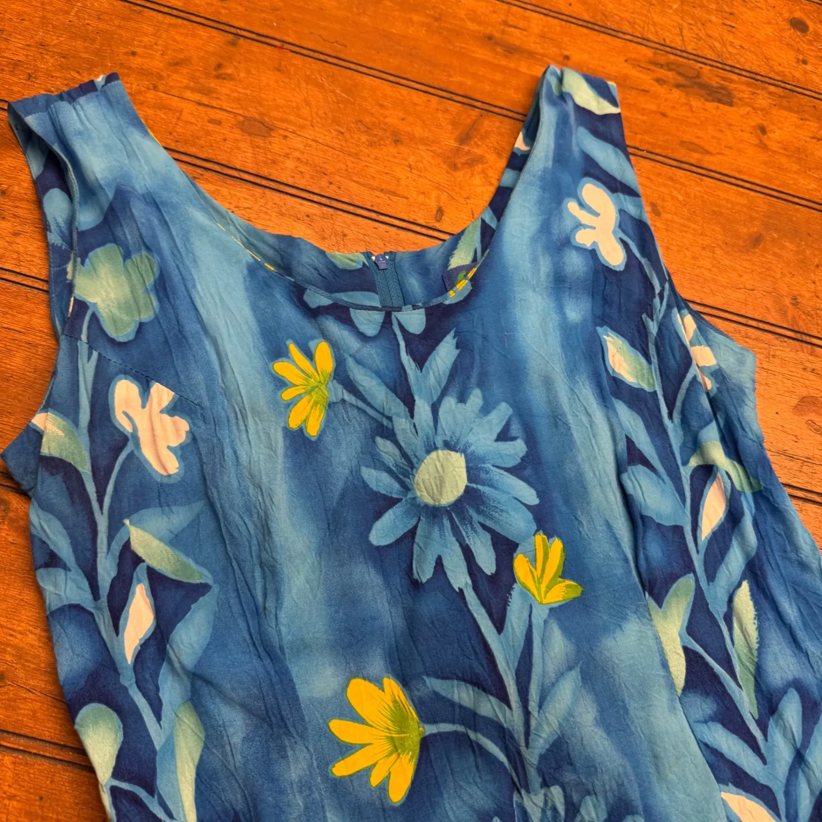 JAMS WORLD Blue Floral Maxi Dress Size Large Tie Dye Tropical Resortwear - Image 3