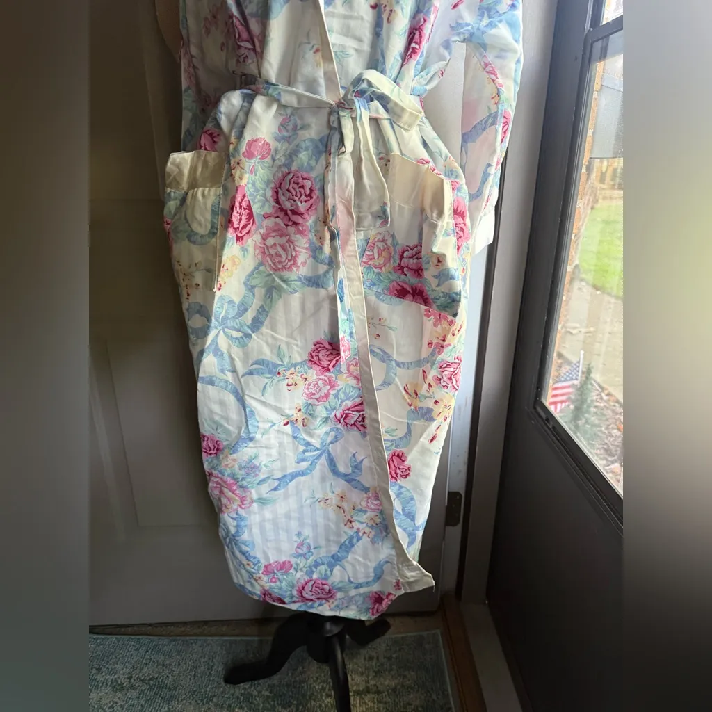 Vintage Appel pastel floral striped satin trim kimono robe, one size Blue Size XL - Image 3