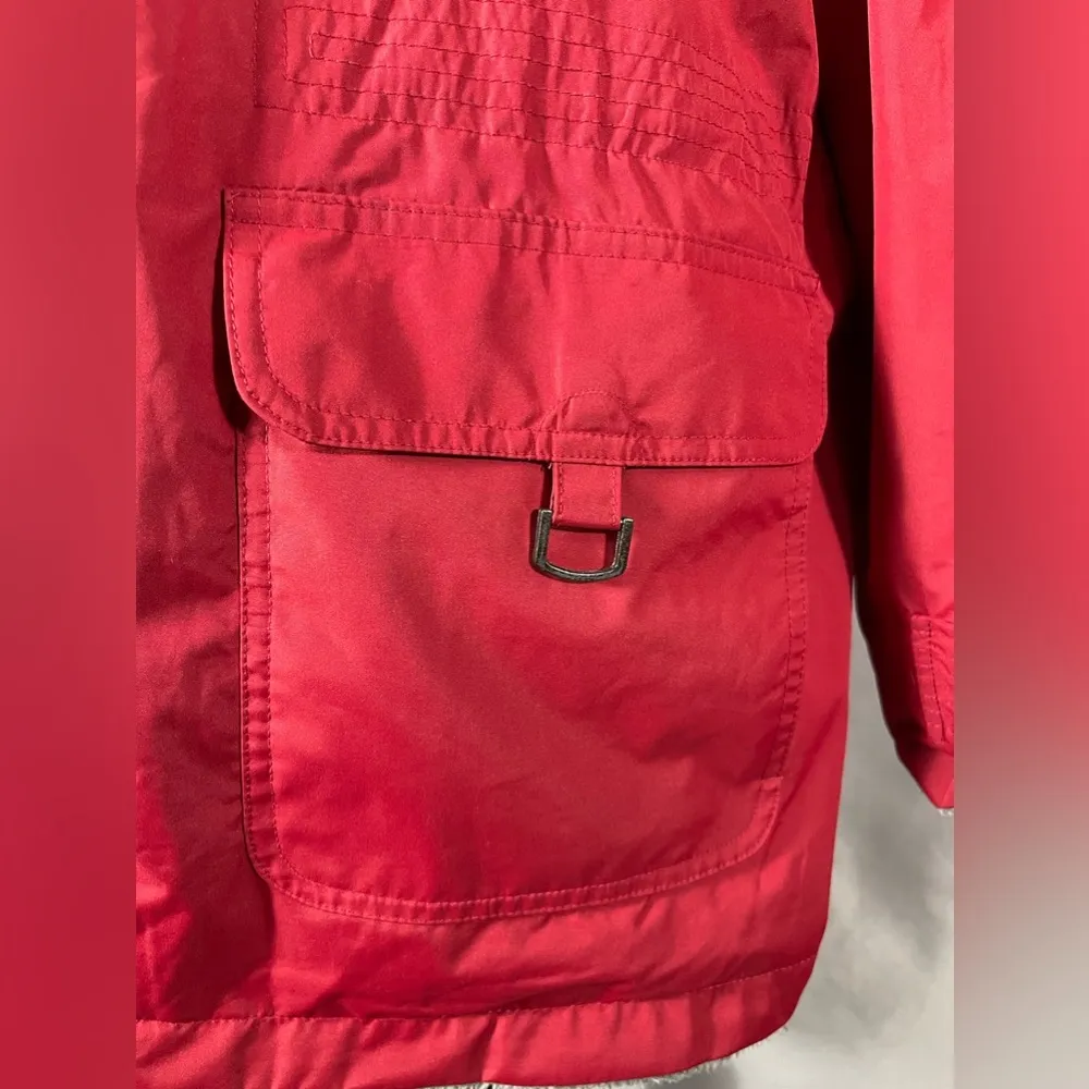 Natural Reflections Women Red Parka Rain Jacket Coat Lined Hooded Drawstring L - Image 8