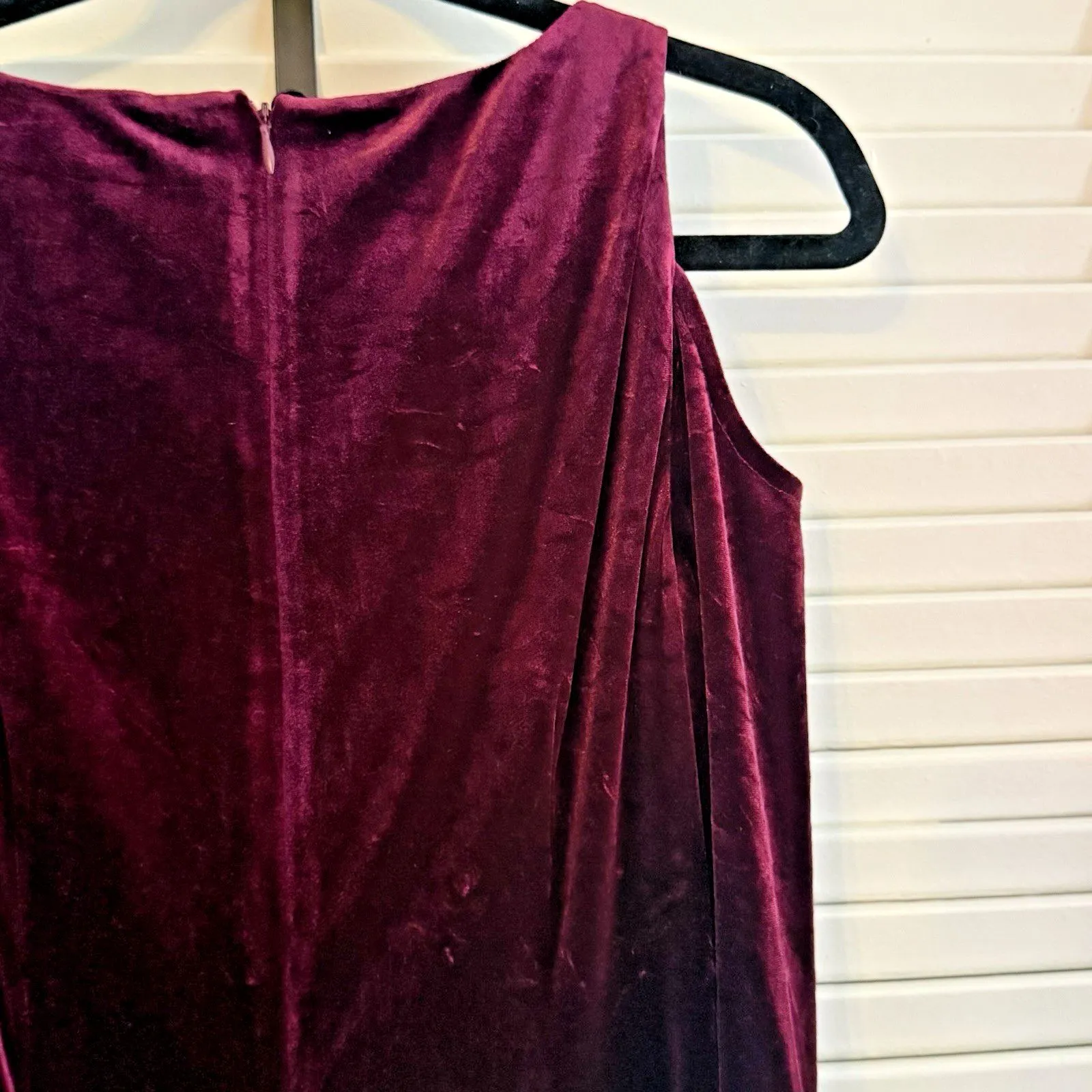 White House Black Market Long Velvet Dress Burgundy Holiday Gown Cold Shoulder S - Image 5