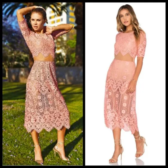 💕FOR LOVE & LEMONS x REVOLVE💕 Pink Lace Illusion Midi Dress Medium M NWT - Image 2
