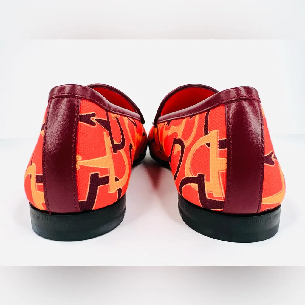 Gucci Jordaan Horsebit Logo Print Orange Fabric Flat Barbie Loafers Size EU 39.5 - Image 5