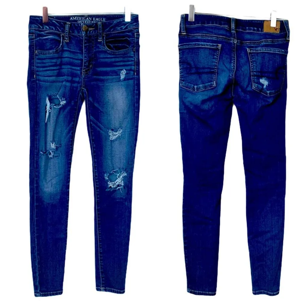 American Eagle AEO Distressed Skinny Dark Wash Jegging Jeans Size 2 Short - Image 3