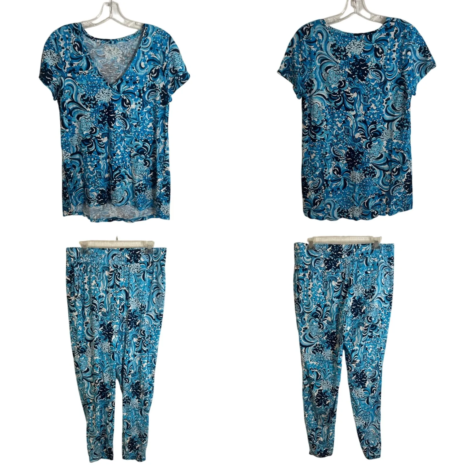 Lilly Pultizer Etta V Neck Top and Rici Stretch Jogger Pant Medium Jet Stream - Image 2