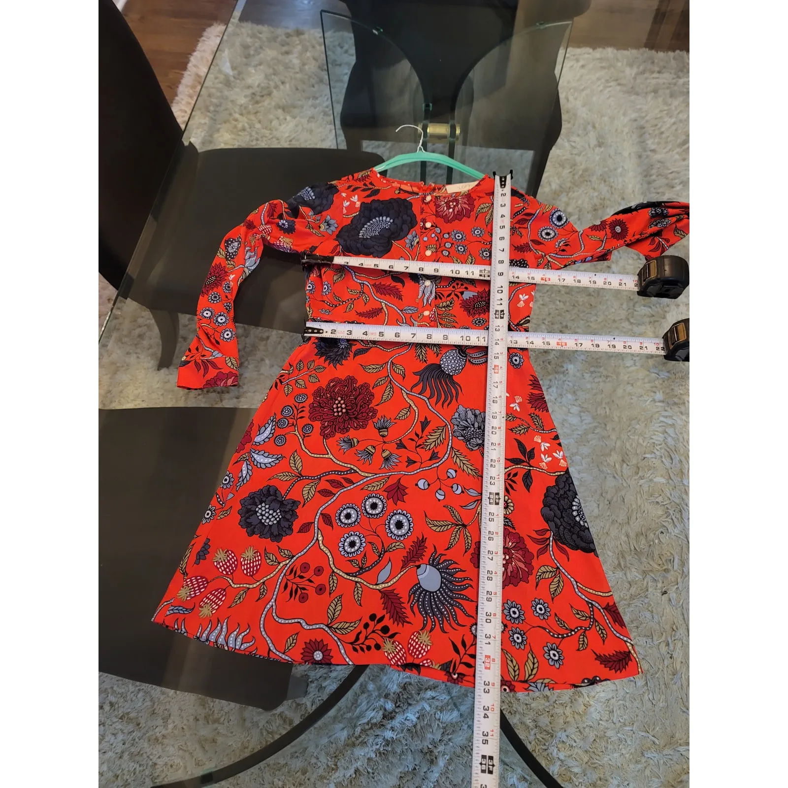 Ann Taylor Loft Dress Womens Petite 0P Red Floral Long Sleeve Mini Career Party - Image 10