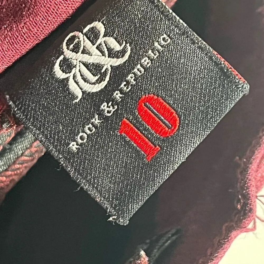 Rock & Republic Sz 10 Kimber Denim Shorts Maroon Side Zippers - Image 7