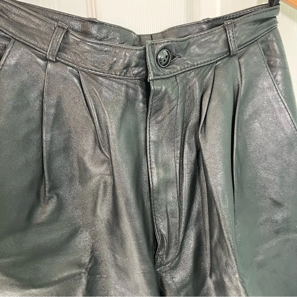 Vintage Suedeclub Pleated Leather Pants Made in England Size 26 S XS Black - Image 2