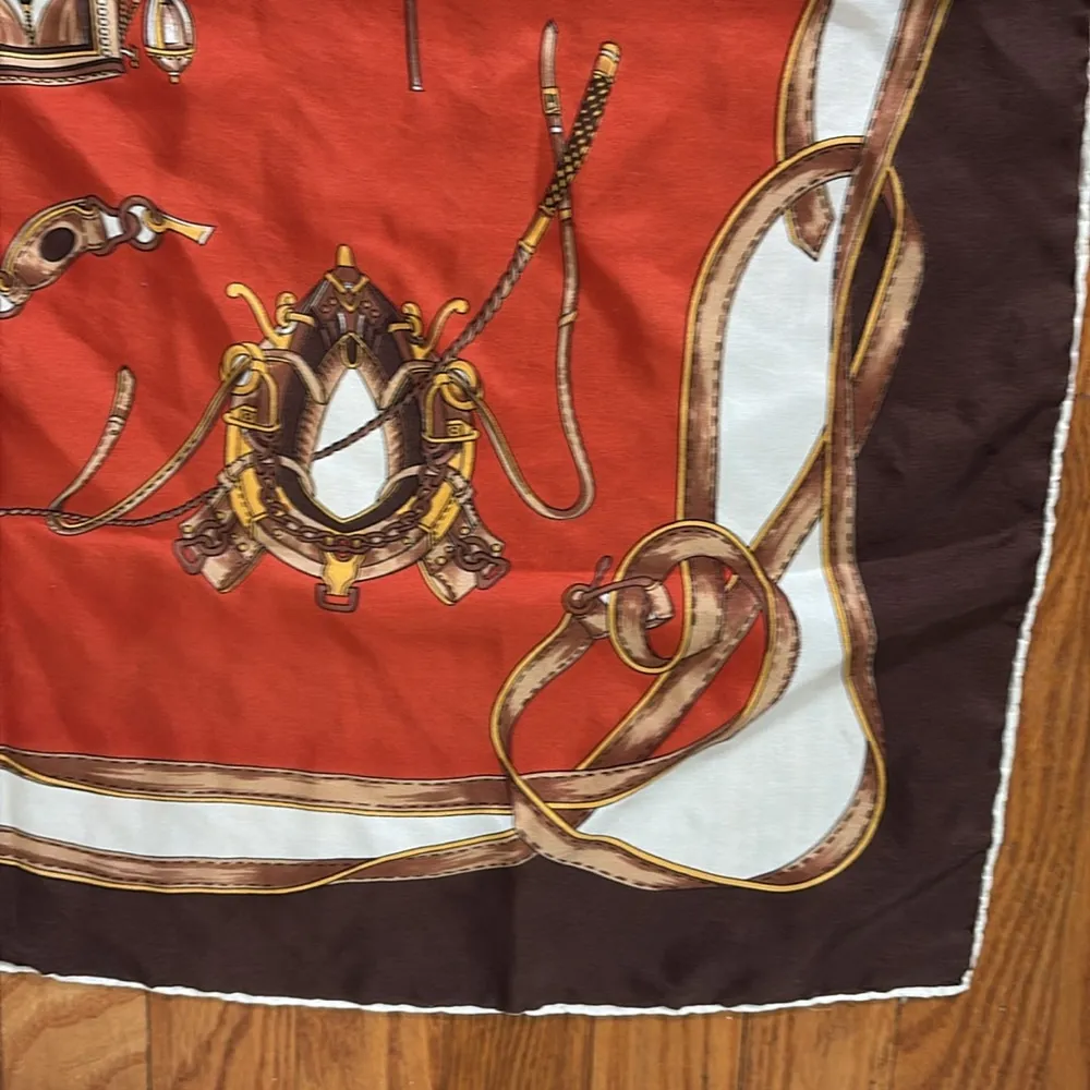 Vintage‎ 100% silk scarf carriage equestrian horse brown orange - Image 4