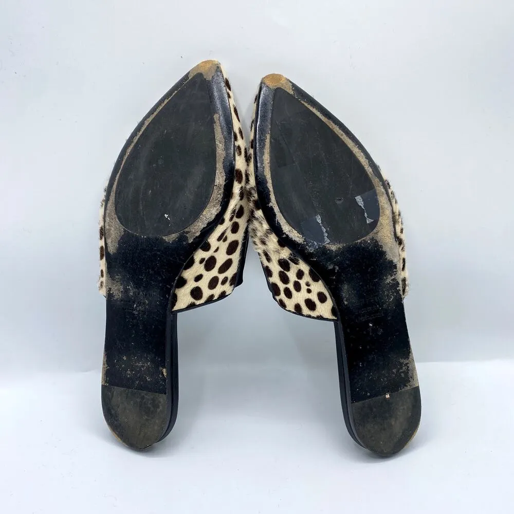 JENNI KAYNE Calf Hair Cheetah Mules Size 6.5 EU 37.5 Pointed Toe Animal Print - Image 8