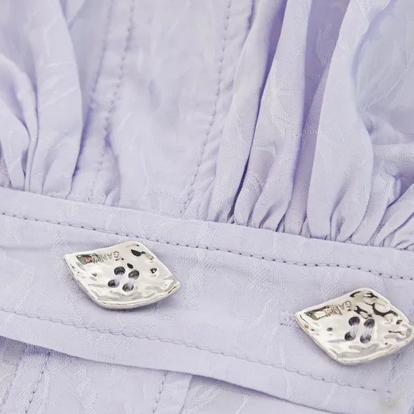 GANNI Jacquard Satin Wrap Midi Dress, Lilac Cosmic Sky, FR34/US2 - Image 4