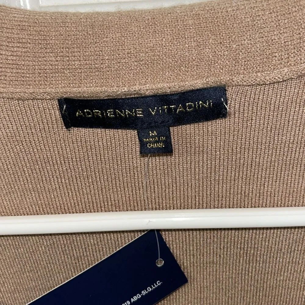 Adrienne Vittadini Tan Fringed Open Front Cardigan(Size Medium) - Image 4