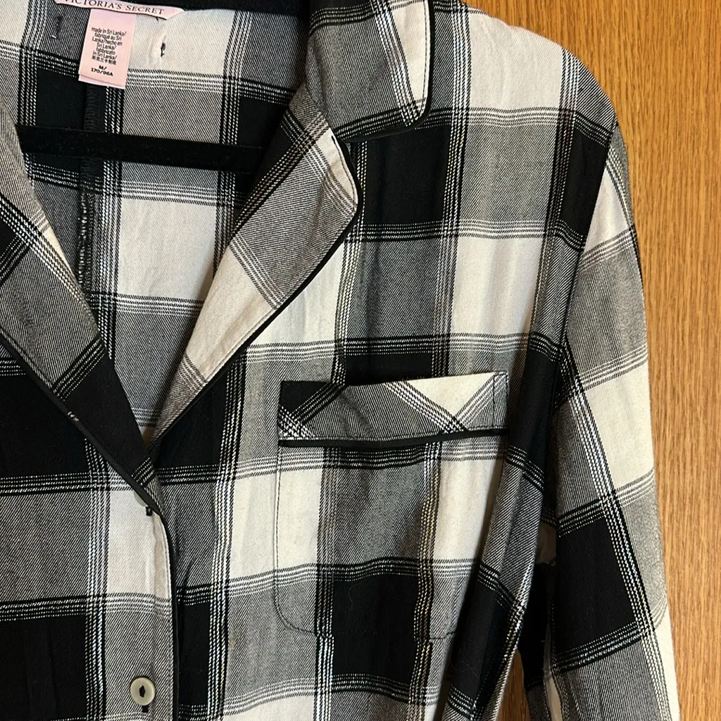 Victorias Secret Buffalo Black & White Plaid Sleep Romper. Button Down. Pocket - Image 4