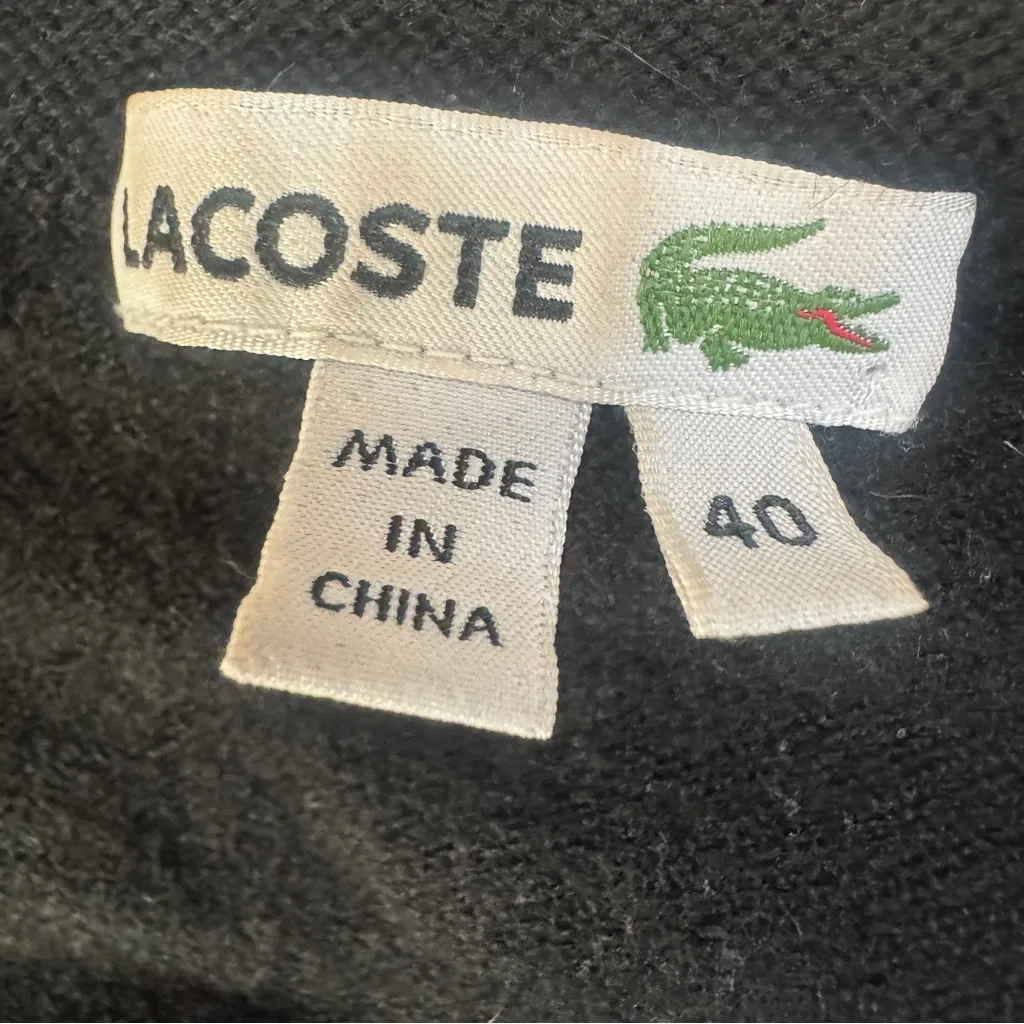 Lacoste V-Neck Black Wool Preppy Varsity Sweater Size 40 - Image 4
