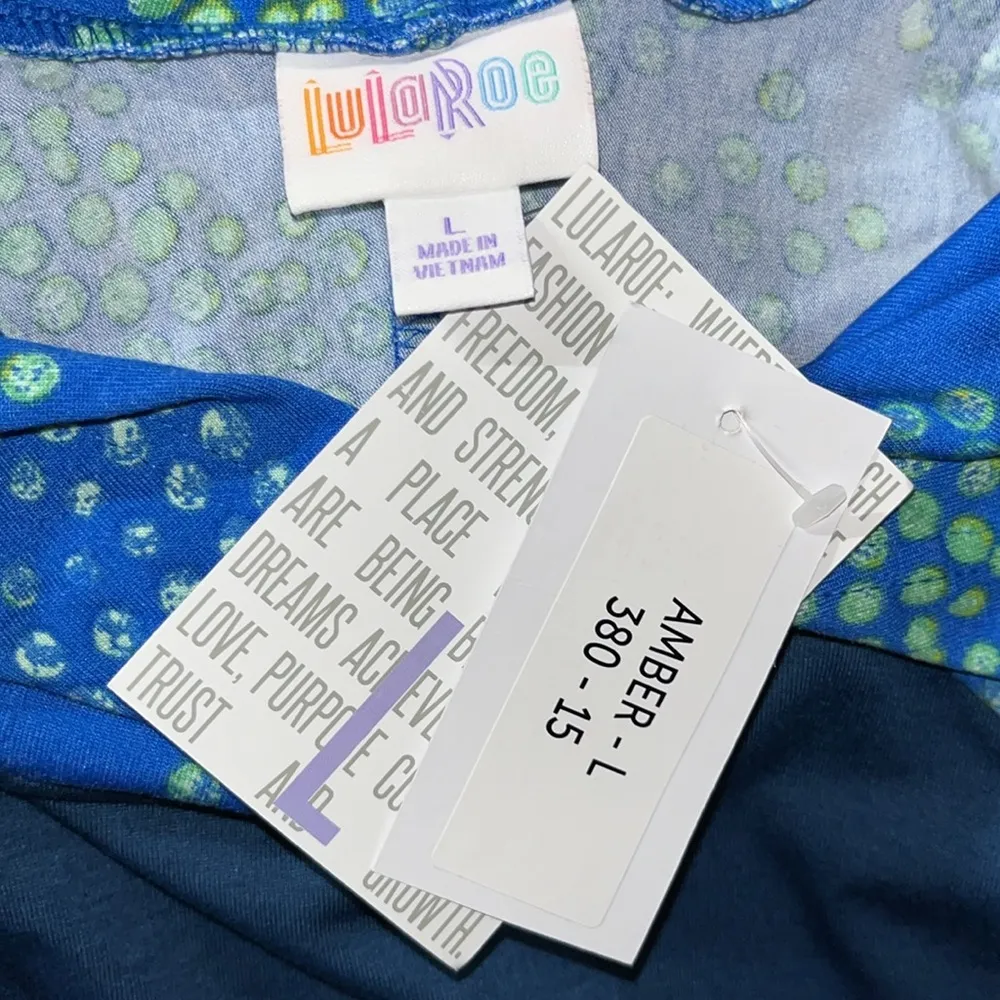 LuLaRoe NWT L Blue - Polka Dot Floral Print Long Sleeve Amber Hoodie Sweatshirt - Image 4